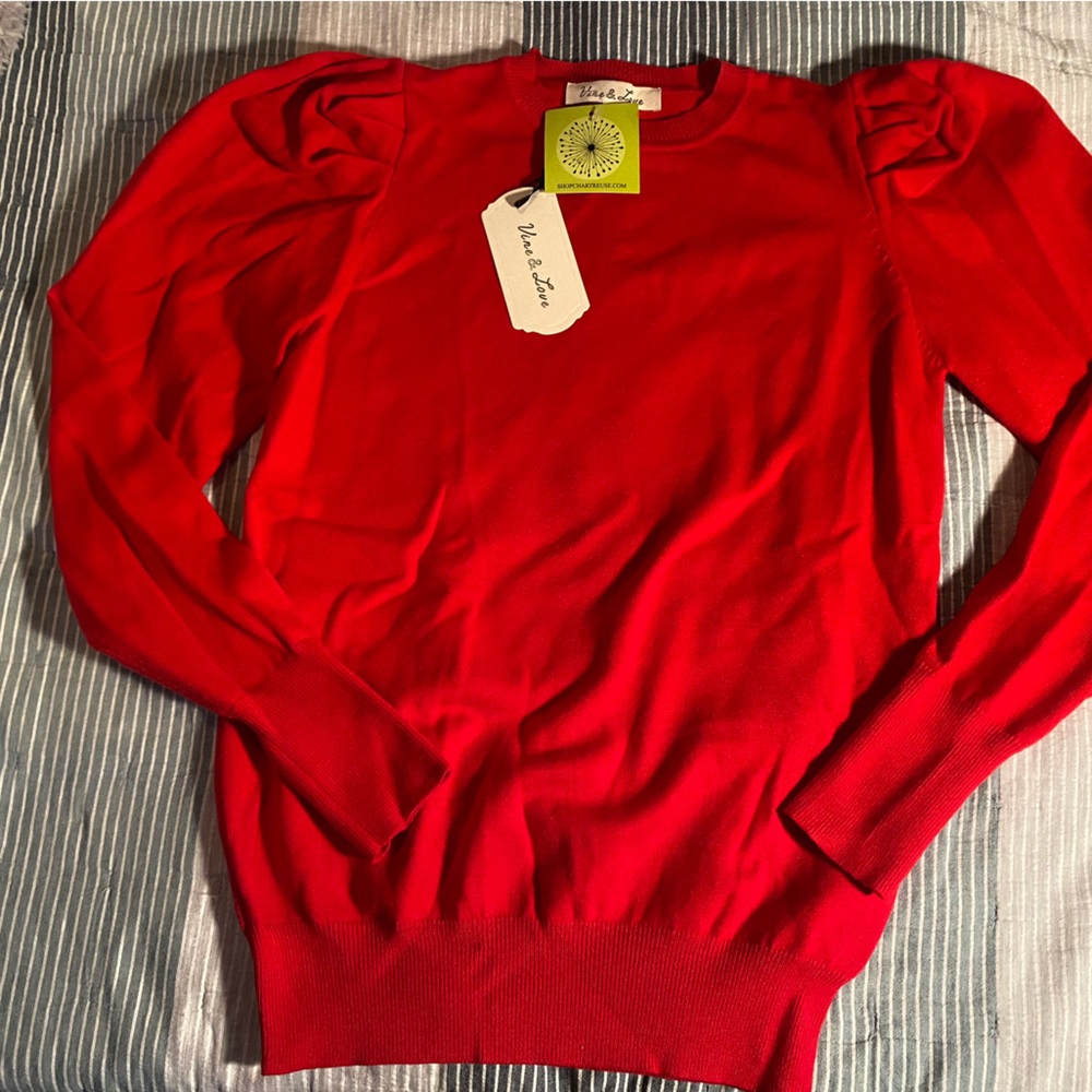 New with tags Red soft puff sleeve sweater from the popular boutique Chartreuse